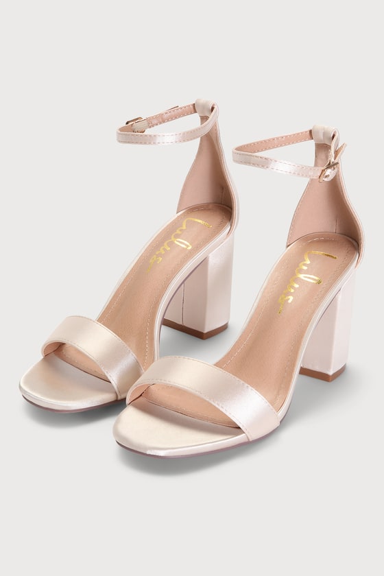 Lulus Arylee Champagne Satin Ankle Strap Heels | ModeSens