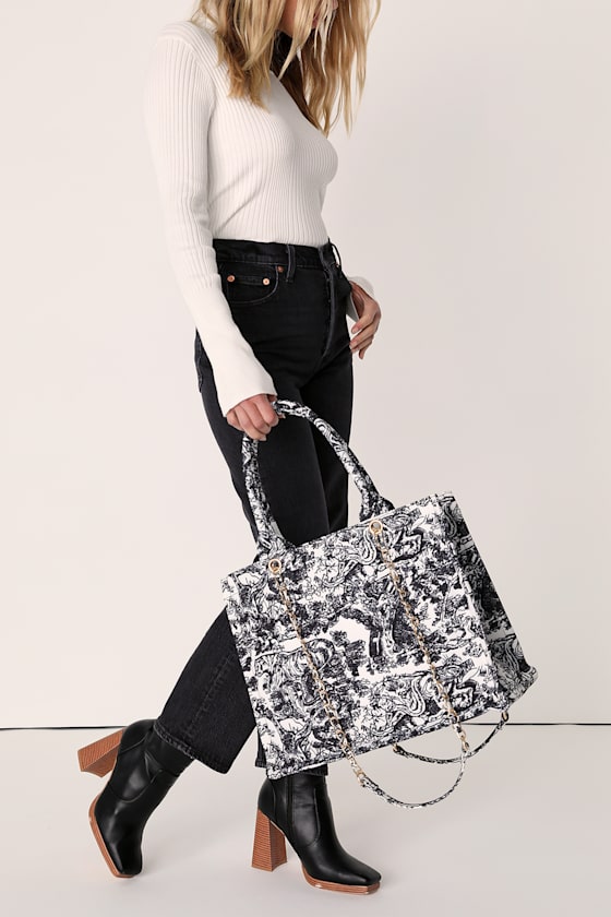 Got it All Black Toile Print Tote Bag 5