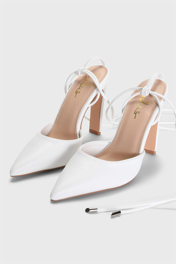 White Pointed-Toe Heels - White Lace-Up Heels - White Pumps