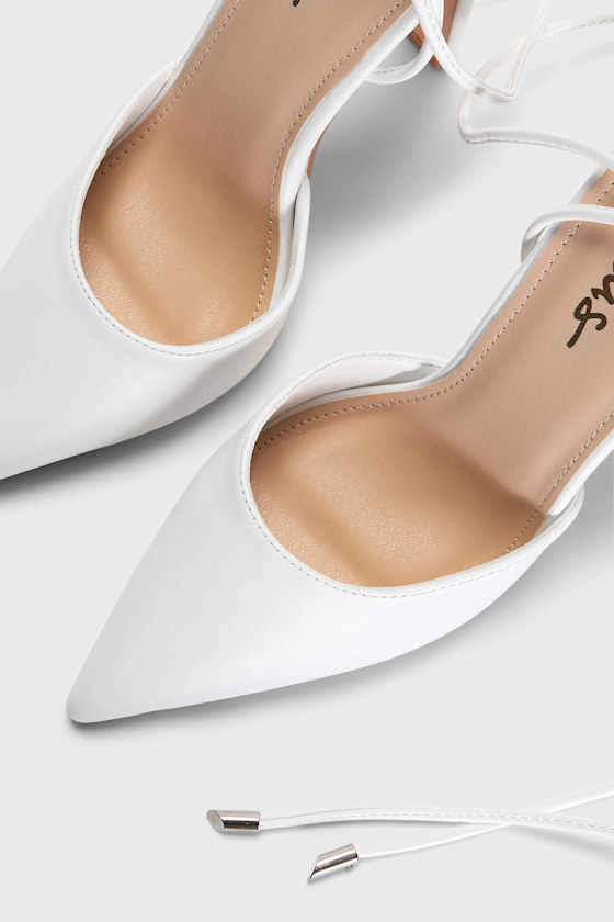 Munie White Pointed-Toe Lace-Up High Heel Pumps - thumbnail 5