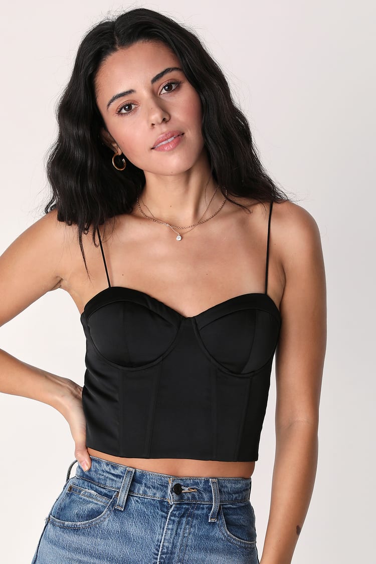 Sultry Signs Black Satin Bustier Tank Top