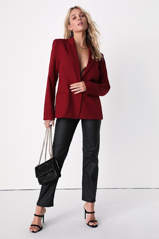 Suit and Score Burgundy Double-Breasted Blazer Top 2