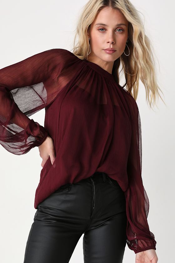 Angelically Airy Burgundy Balloon Sleeve Top - thumbnail 5