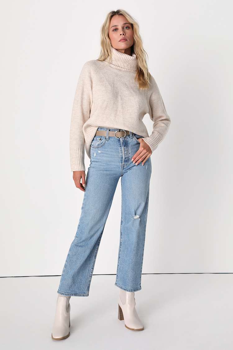 Found the Warmth Beige Turtleneck Pullover Sweater