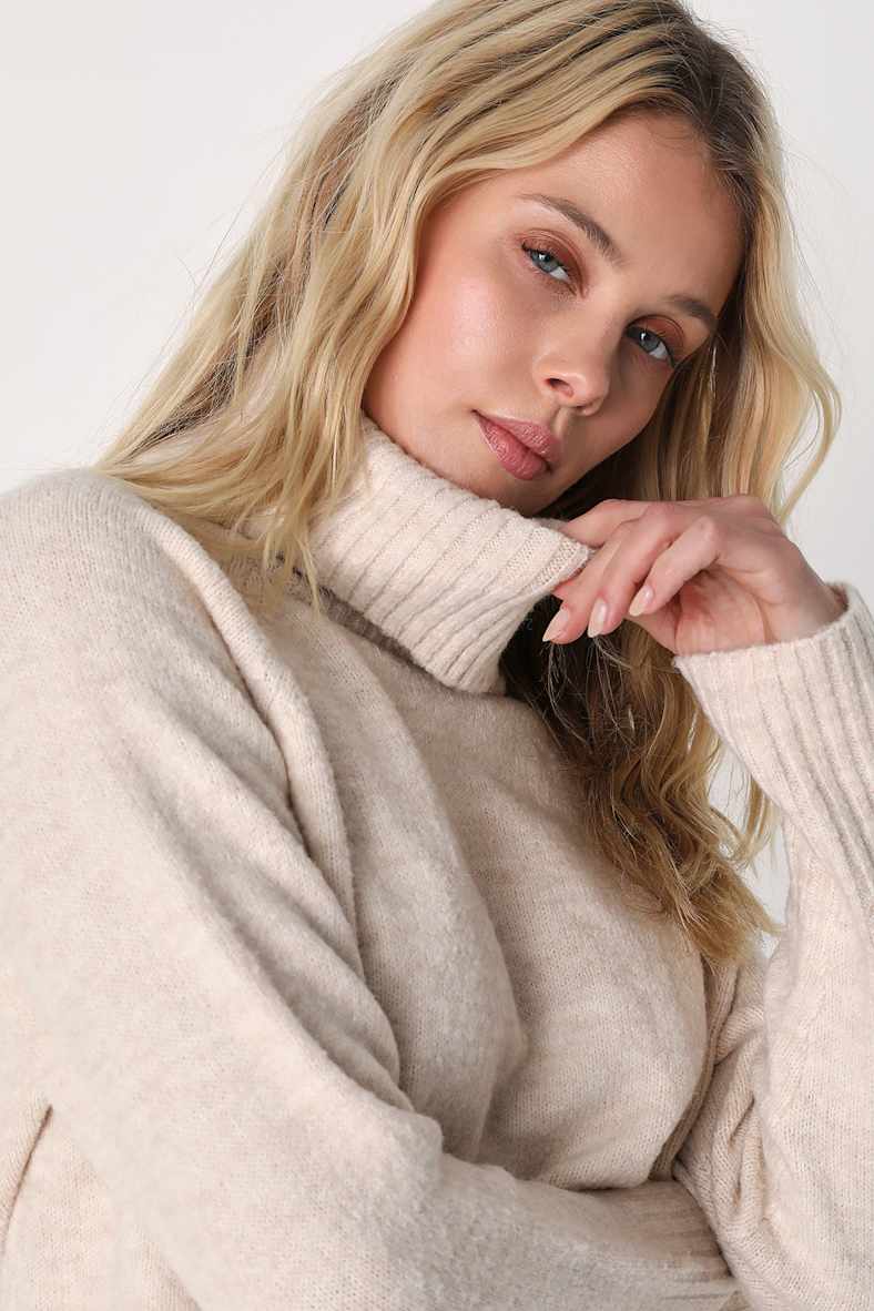 Found the Warmth Beige Turtleneck Pullover Sweater