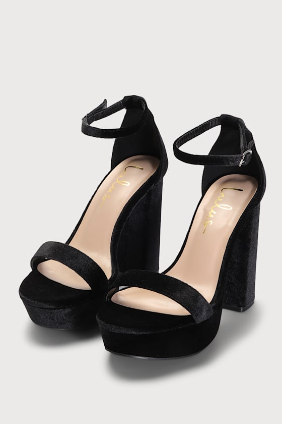 Arrabella Black Velvet Platform Ankle Strap Heels 3