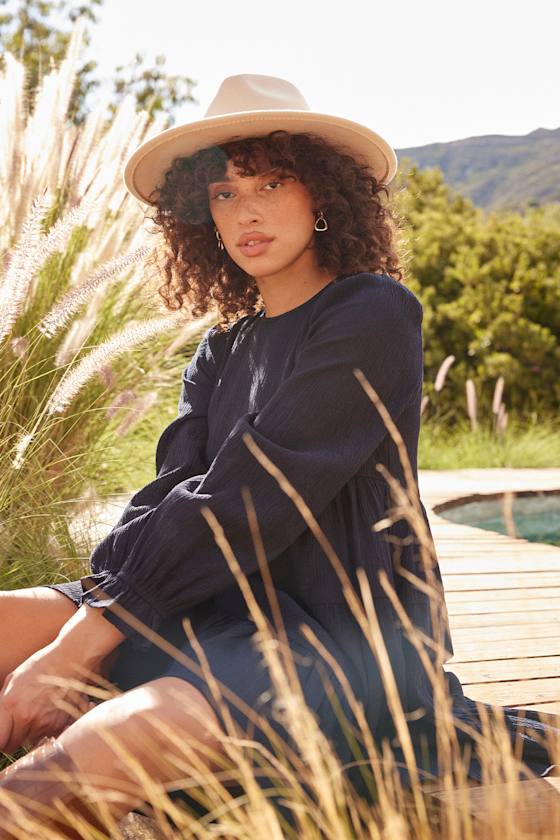 Adorable Days Navy Blue Tiered Long Sleeve Babydoll Dress 9