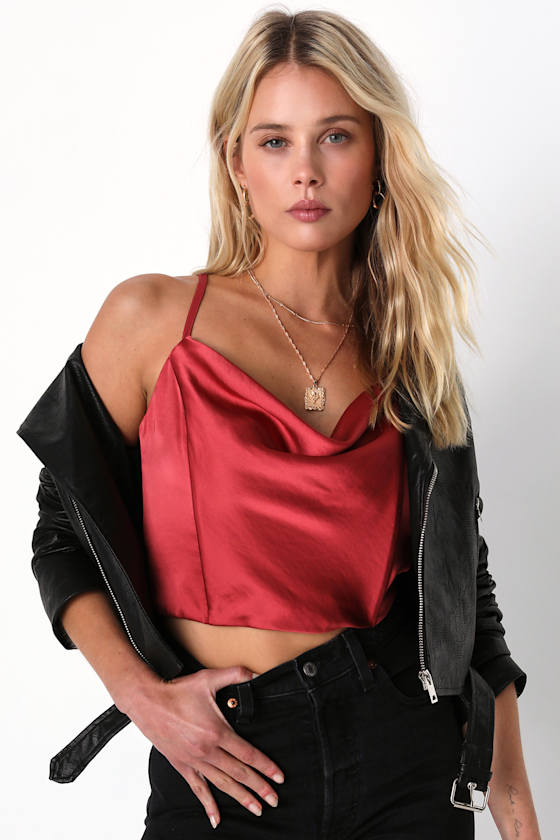 Ever So Sultry Rusty Rose Satin Cowl Neck Cami Tank Top 6