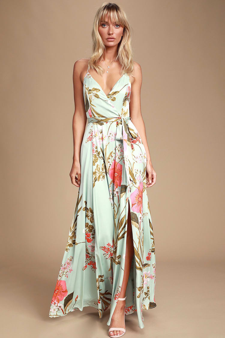 Sage Green Dress - Print Dress - Surplice Dress Lulus