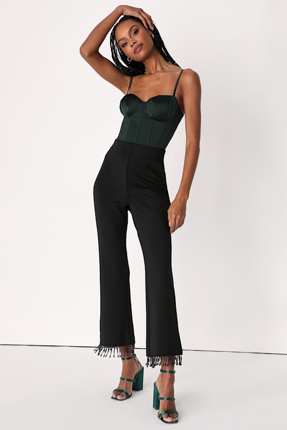 Chic Party Black Beaded Fringe Cropped Pants 1