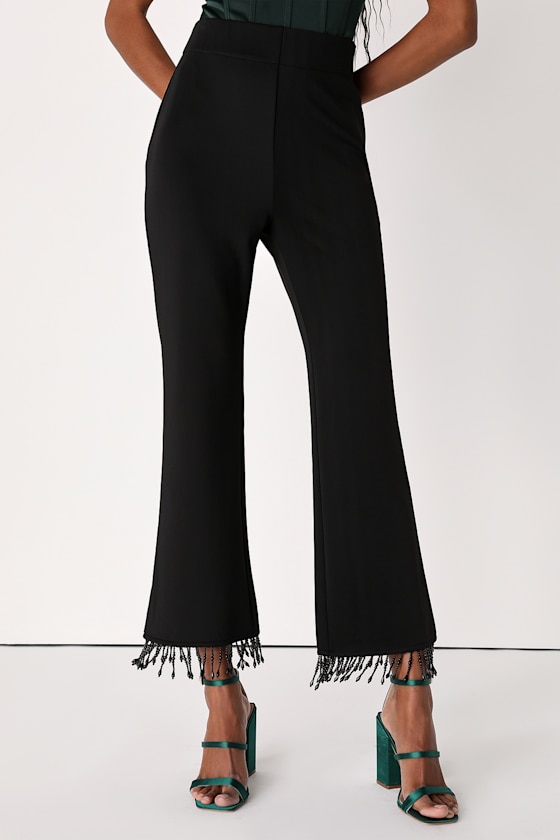 Chic Party Black Beaded Fringe Cropped Pants 2