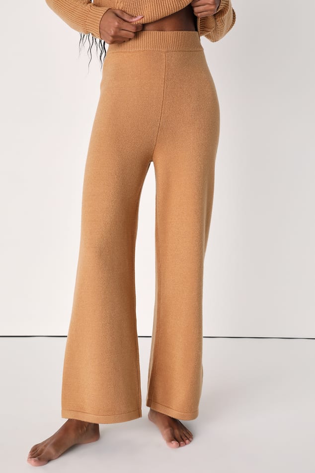 Always Comfy Light Brown Wide-Leg Sweater Pants