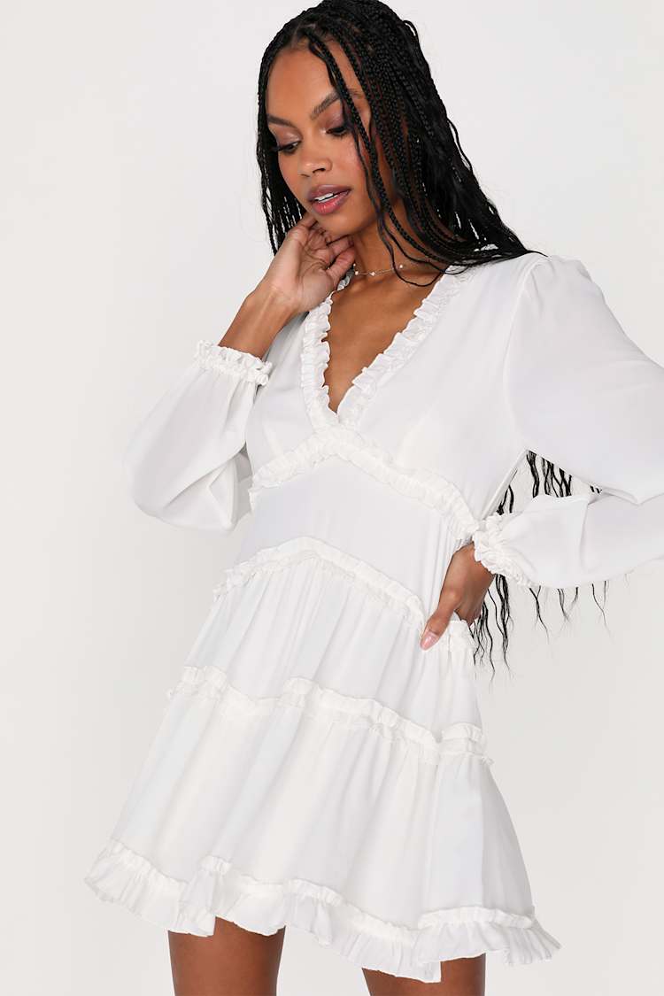 chinese dress ladies Ti Amo Lace Bust Long Sleeve Mini Dress White