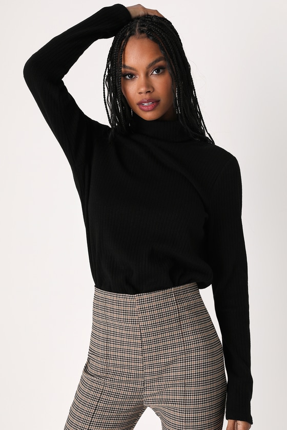 Black Ribbed Turtleneck Top - Backless Turtleneck - Cutout Top - Lulus