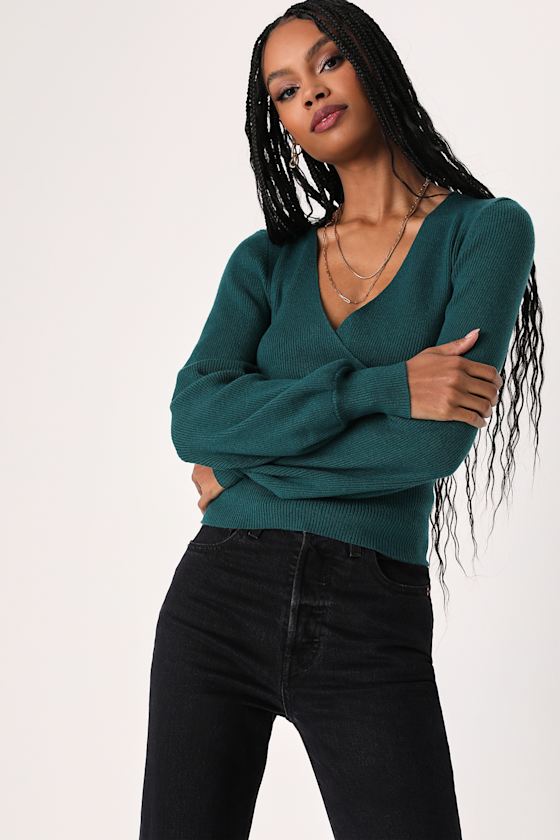 Perfect Finish Dark Teal Ribbed Balloon Sleeve Sweater 3
