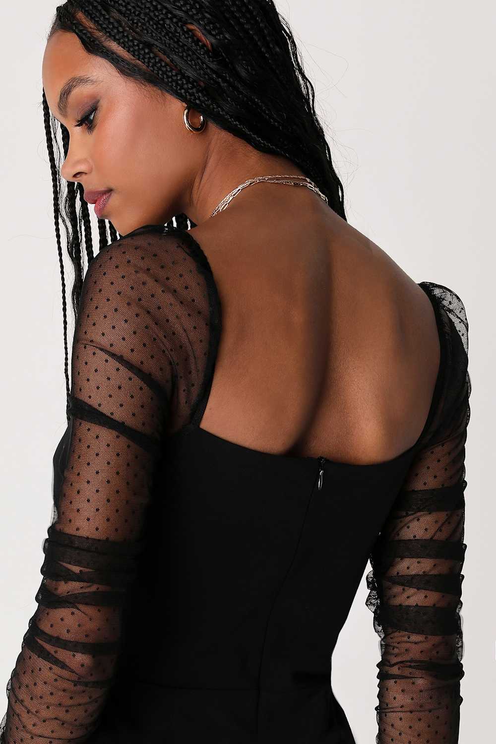 Made to Amaze Black Dotted Mesh Long Sleeve Jumpsuit