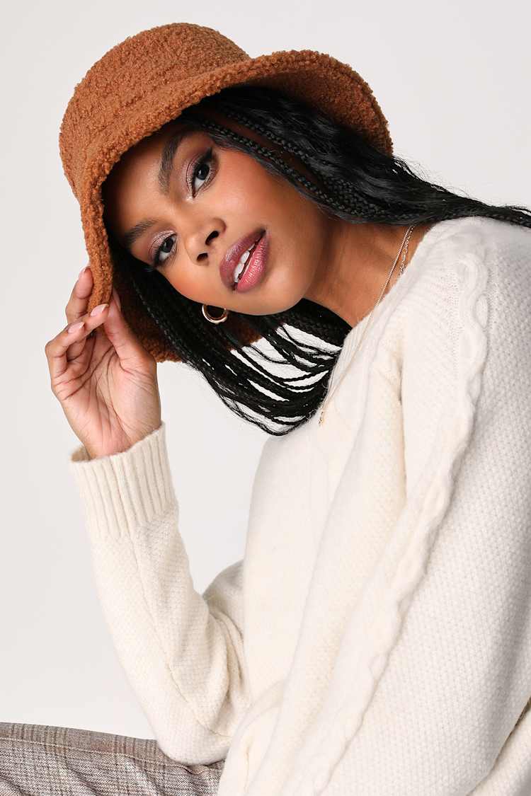 Brown Bucket Hat - Teddy Bucket Hat - Faux Fur Bucket Hat  display picture 3