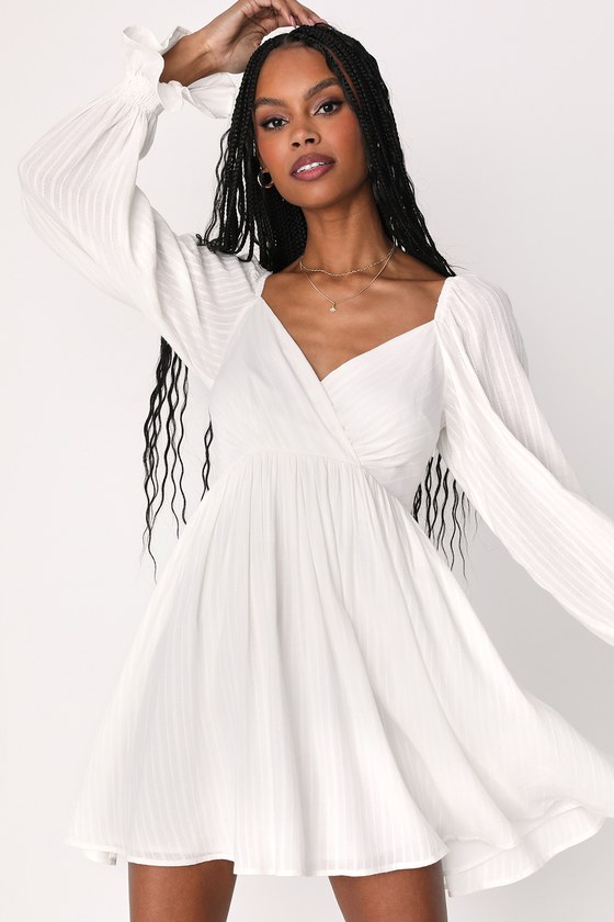 Forever Frolicking White Embroidered Long Sleeve Mini Dress