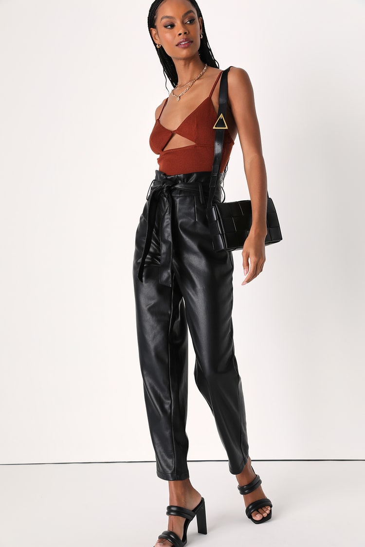 black shiny leather pants