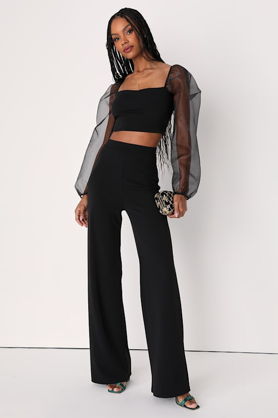 Sheerly Sultry Black Organza Balloon Sleeve Cropped Top 3