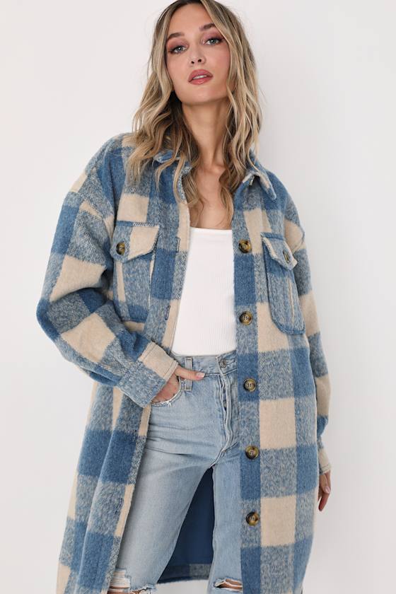 Snow Day Darling Blue and Cream Plaid Coat 8