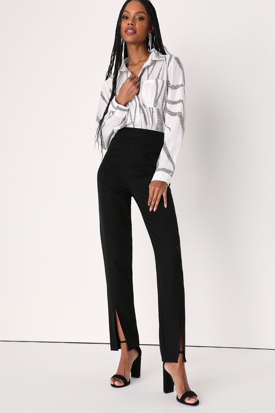 Flawless Flair Black High-Waisted Slit Front Pants