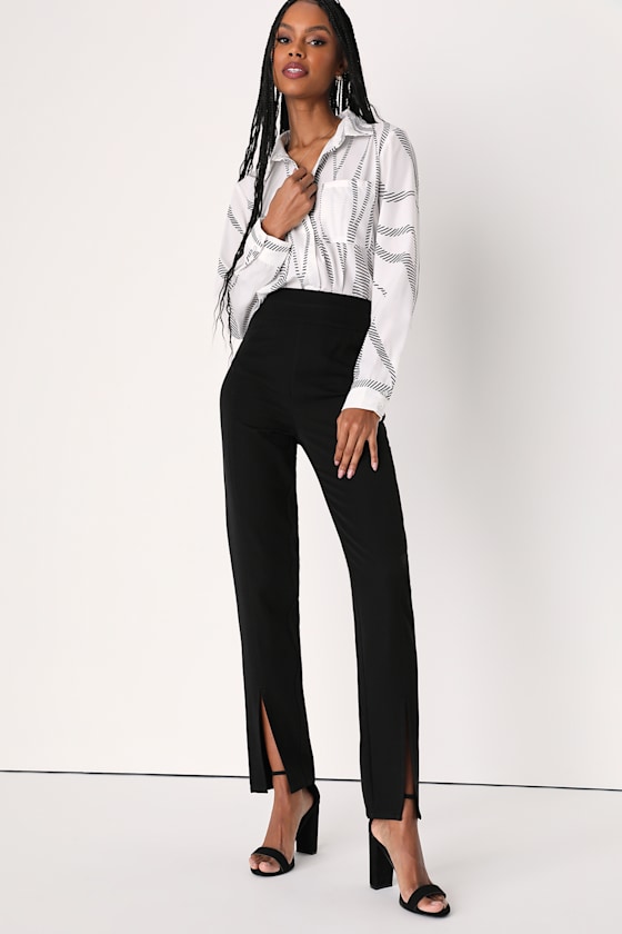 Flawless Flair Black High-Waisted Slit Front Pants 1