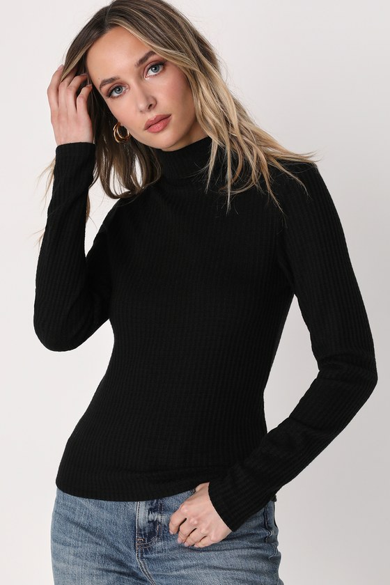 Loving the Layers Black Waffle Knit Turtleneck Long Sleeve Top
