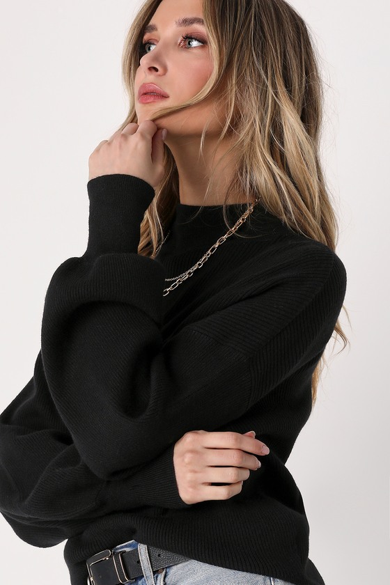 Black Sweater - Mock Neck Sweater - Balloon Sleeve Sweater - Lulus