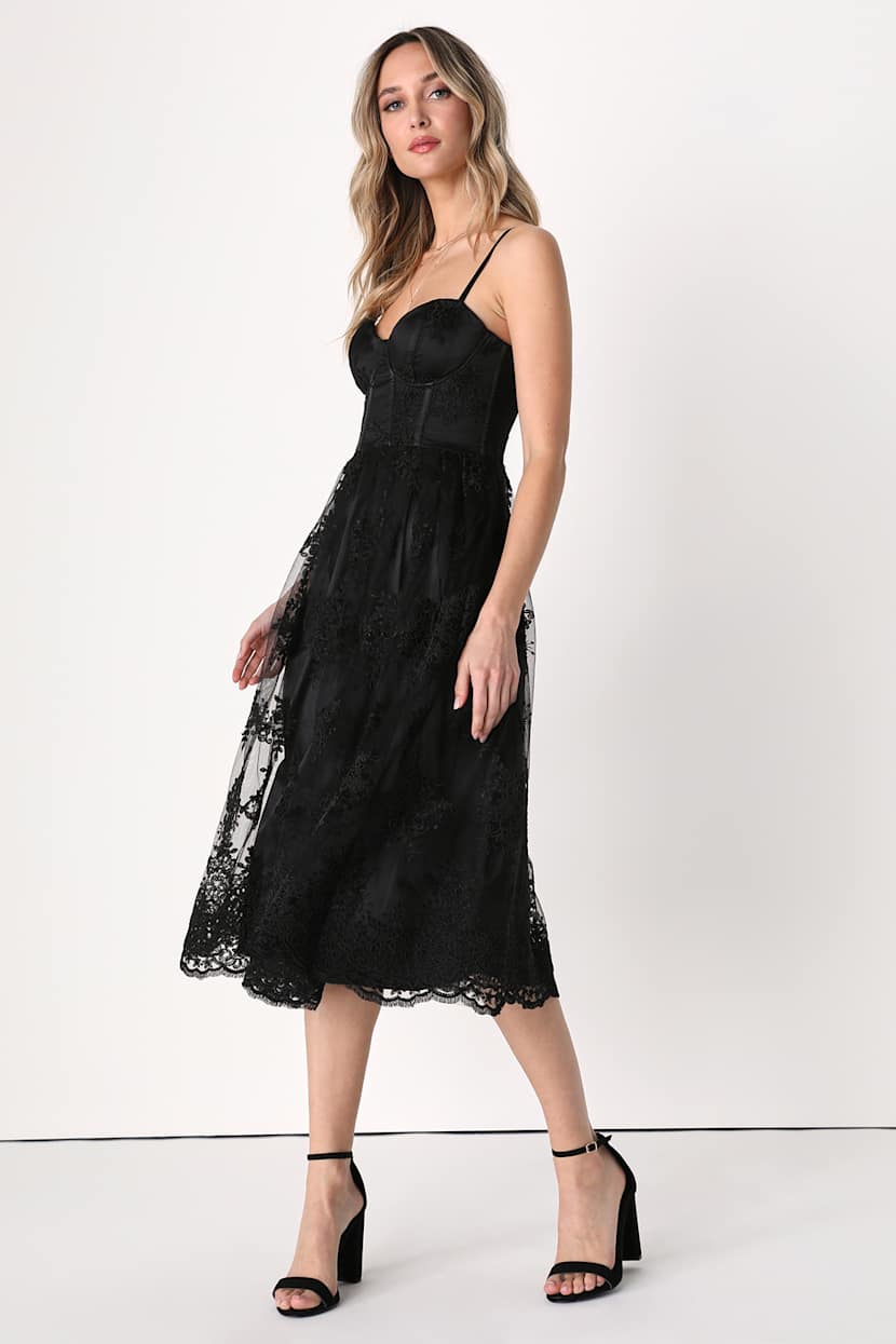 My Darling Daydreamer Black Lace Bustier Midi Dress