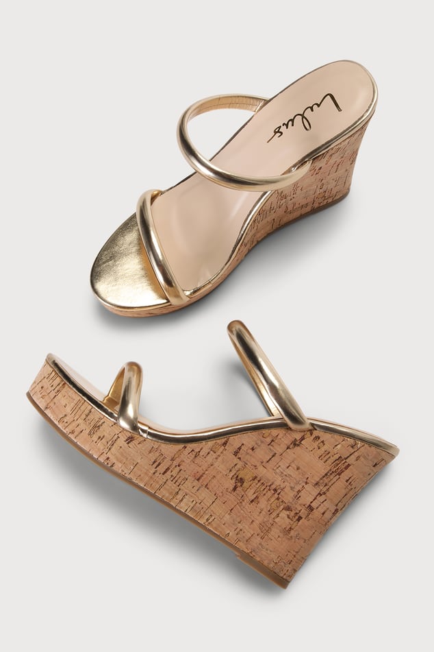 Cute Gold Wedge Sandals - Cork Wedge Heels - Cork Sandals - Lulus