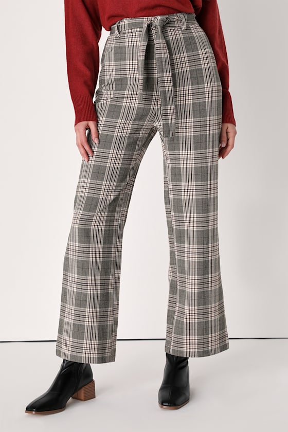 Making a Statement Brown Plaid Tie-Front Trouser Pants 2