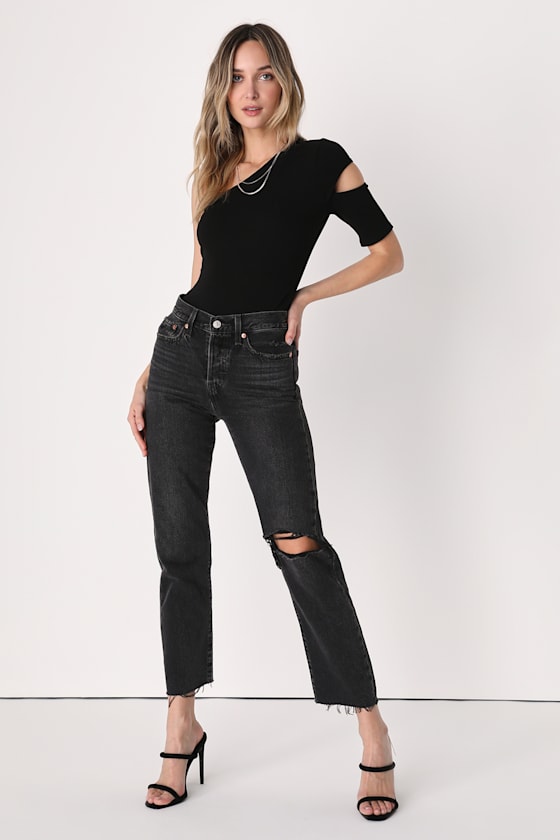 Black One Shoulder Bodysuit With Straight Pants