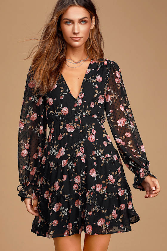 Floral Long Sleeve Babydoll Dress