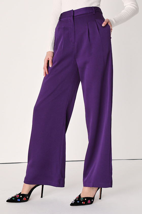 Chic Chick Purple High-Waisted Wide-Leg Trouser Pants 6