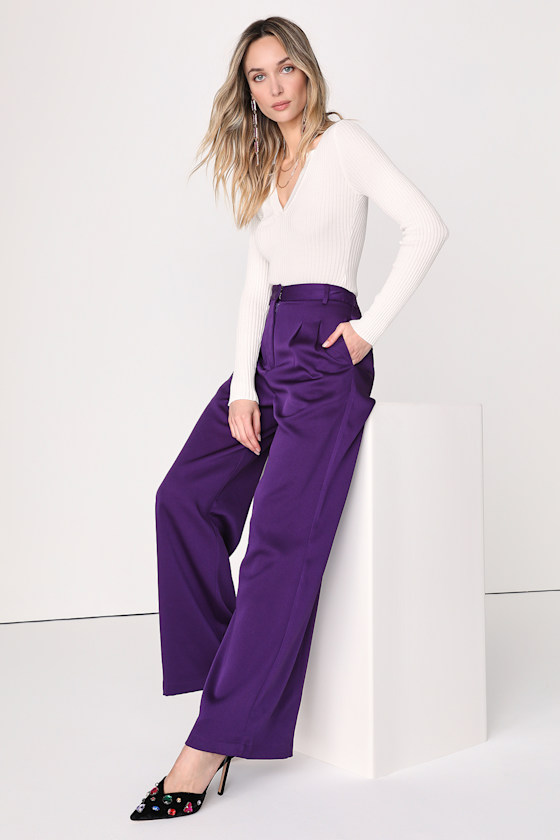 Chic Chick Purple High-Waisted Wide-Leg Trouser Pants 8