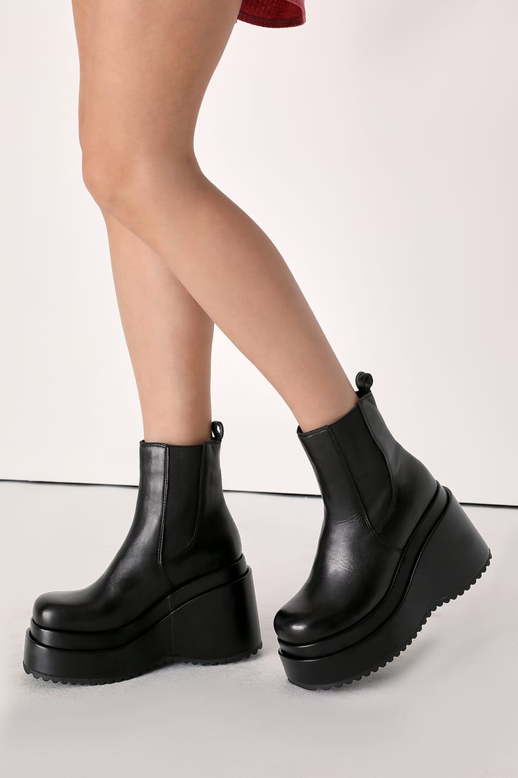 cien Pera átomo Steve Madden Jesse - Black Leather Boots - Platform Chelsea Boots - Lulus