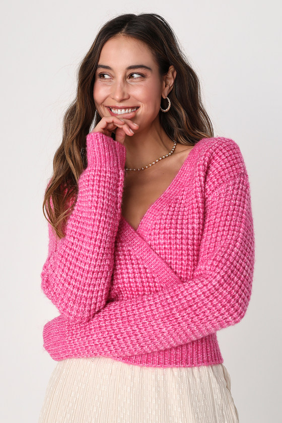 Cute Heathered Pink Sweater - Surplice Sweater - Women's Sweater - Lulus