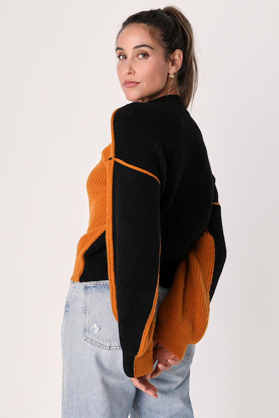Tan and Black Colorblock Sweater