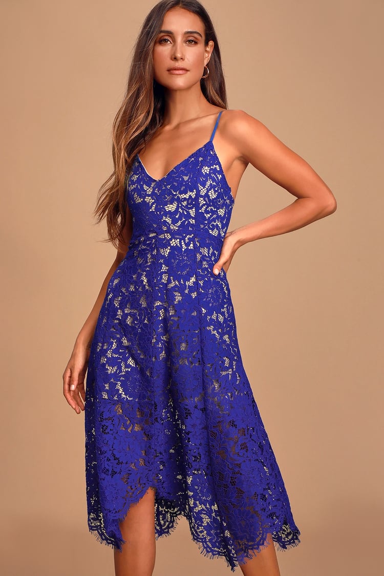 One Wish Royal Blue Lace Midi Dress