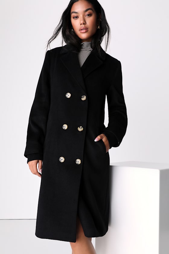 Margaret Black Double-Breasted Long Coat