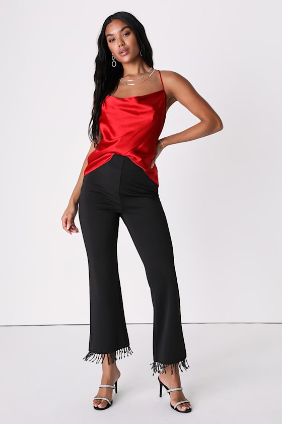 Lulus x LUSH Red Satin Tank - Cowl Neck Tank Top - Cami Tank