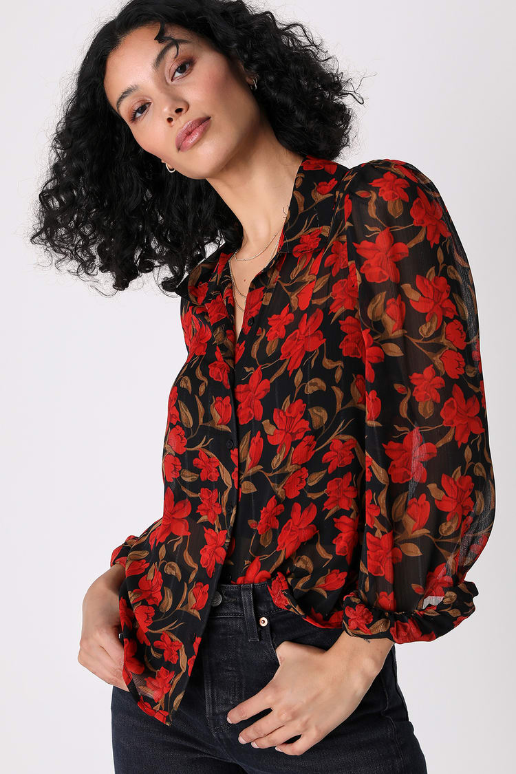 black blouse with roses