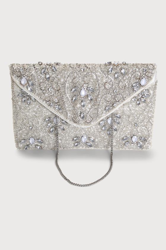 Big Day Bling Ivory Beaded Rhinestone Clutch 3