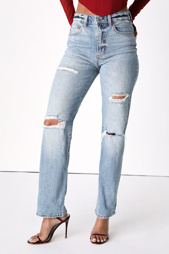 Sundaze Light Wash High Rise Distressed Denim Dad Jeans 2