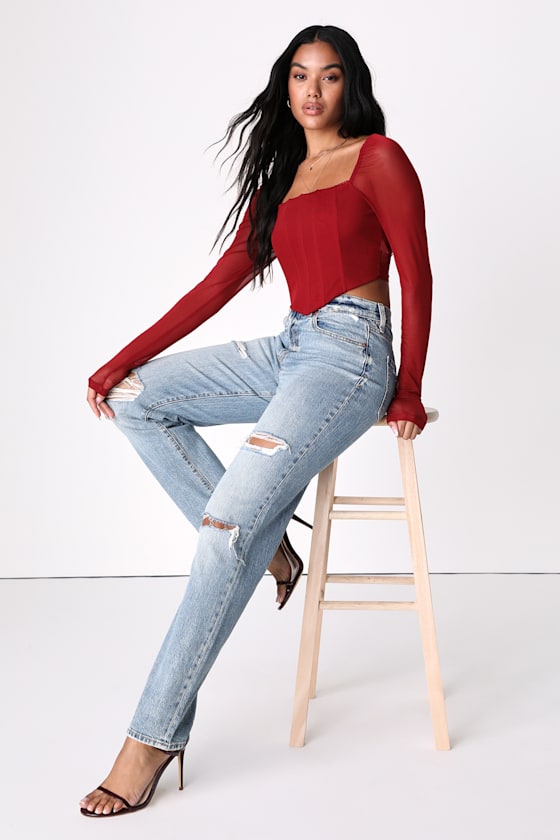 Sundaze Light Wash High Rise Distressed Denim Dad Jeans 5