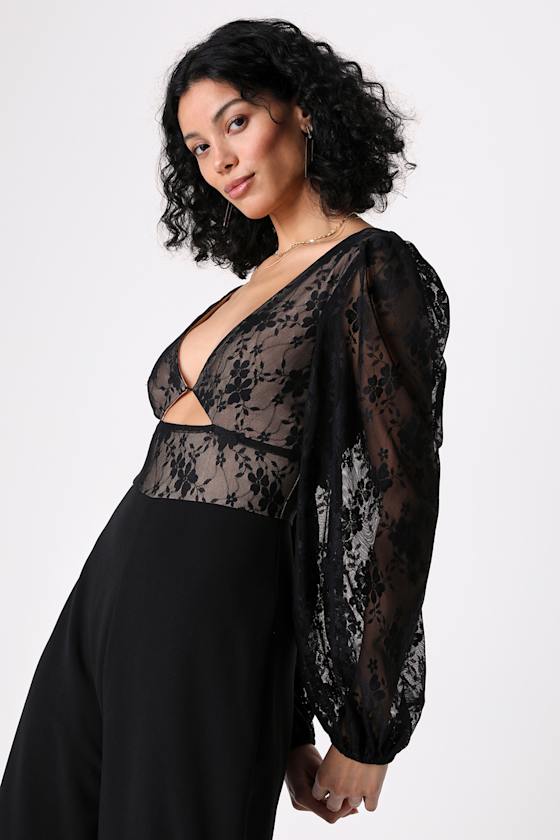Dramatic Romance Black Lace Wide-Leg Jumpsuit 2