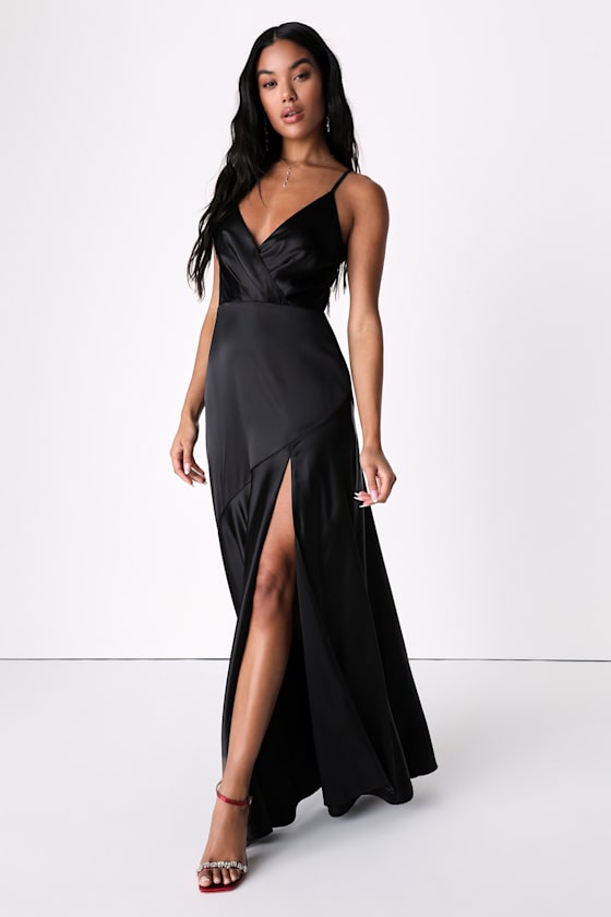 Women's Off Shoulder Surplice Satin  Maxi Dress main image 1