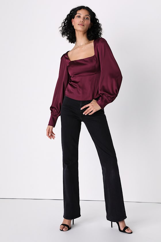 V-Neck Square Woven Plisse Top Purple
