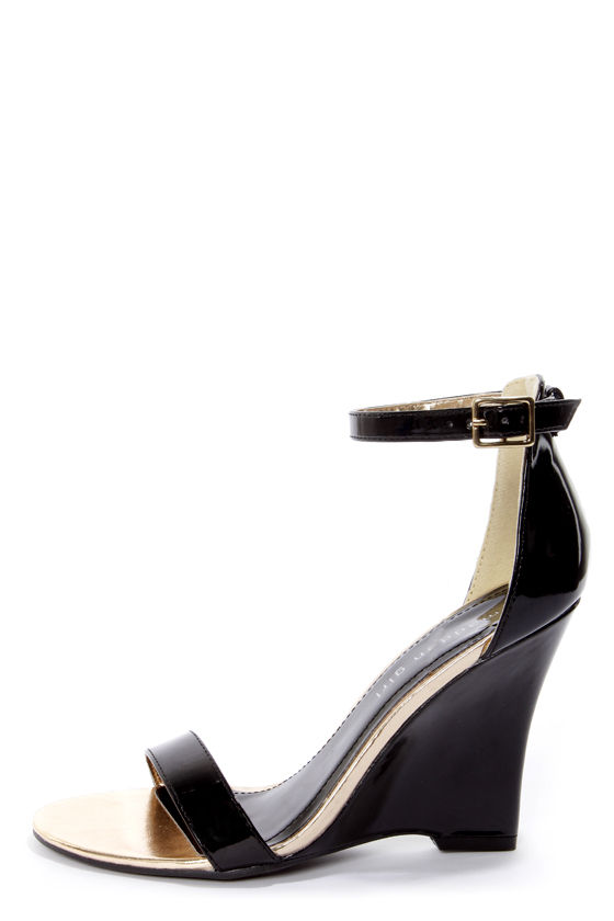 black single strap wedges